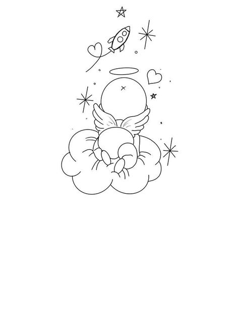 Line Art For Kids, Unique Minimalist Tattoo, Baby Memorial Tattoos, Angel Baby Art, Vom Avea Un Copil, Baby Angel Tattoo, Sleeve Tattoo Designs, Baby Tattoo Designs, Tattoos Infinity