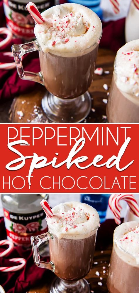 Welcome that cold winter weather with open arms - and a mug full of Boozy Peppermint Hot Chocolate, spiked with Pinnacle Whipped Vodka & DeKuyper Peppermint Schnapps! Skip the boxed hot cocoa mix and whip up a homemade version for an even more decadent drink. Vodka Hot Chocolate, Peppermint Hot Chocolate Recipe, Spiked Hot Cocoa, Peppermint Vodka, Hot Chocolate Cocktail, Peppermint Schnapps, Boozy Hot Chocolate, Whipped Vodka, Spiked Hot Chocolate