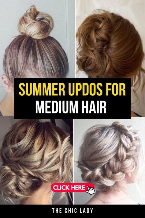 Top 15 Summer Updos for Medium Hair to Stay Chic and Sleek Summer Updos For Medium Hair, Summer Updos, Cyberpunk Hair, Summer Hairdos, Medium Length Hair Up, Medium Fine Hair, Medium Hair Up, Stylish Updos, Shoulder Length Straight Hair