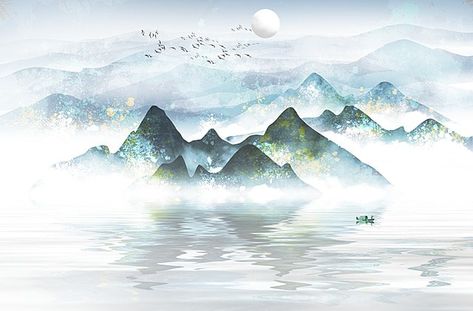 Chinese Nature Painting, Chinese Watercolor Landscape, Simple Chinese Painting, Chinese Mountain Art, Chinese Mountain Illustration, Chinese Background Landscape, Zen Entrance, Chinese Mountain Painting, Homebody Quotes