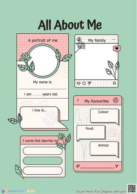 All About Me Template Printables Free, All About Me Aesthetic, About Me Aesthetic, Printable All About Me, Back To School Worksheets, About Me Template, Me Aesthetic, Words That Describe Me, School Worksheets