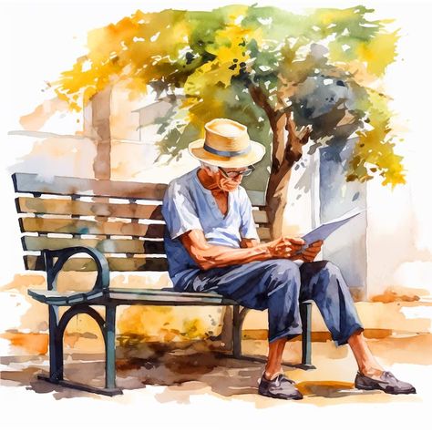 Old Man Reading Newspaper, Old Man Reading, Man Reading Newspaper, Fun Watercolor, Man Reading, Reading Newspaper, 3d Hand, Old Man, Psd Files