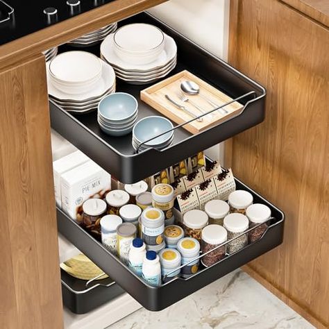 Slide Out Pantry Shelves, Drawer Pantry, Slide Out Pantry, Bakeware Organization, Shelf For Kitchen, Pull Out Cabinet, Pantry Shelves, Cupcake Tray, Kitchen Organisation