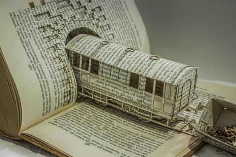 train art sculpture | ... series of book sculptures that visually express powerful emotions Old Book Art, Book Art Sculptures, Steampunk Tendencies, Buch Design, An Open Book, Train Of Thought, Altered Book Art, Folded Book Art, Book Sculpture