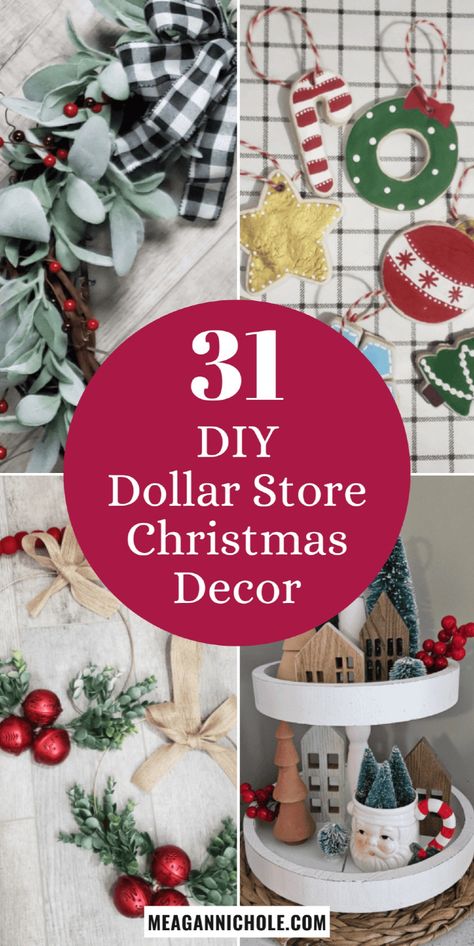 Looking for cheap and easy handmade Christmas décor ideas for the home? I’m sharing 31 cute Dollar Store DIY Christmas decorations for indoors and outdoors that are stylish and so easy to make! These DIY Christmas décor ideas include DIY Christmas ornaments, DIY Christmas wreaths, and even DIY Christmas gift ideas. Find the perfect cheap and easy Christmas crafts for home for homemade Christmas decorations. Dollar Store Christmas Crafts Diy Decorations For Home, Dollar Store Christmas Crafts Diy Simple, Dollar Tree Christmas Crafts Diy 2024, Dollar Tree Christmas Crafts Diy Projects, Dollar Tree Christmas Decor Ideas, Dollar Tree Christmas Ideas, Christmas Craft Ideas For Adults, Tree Christmas Ideas, Christmas Decorations On A Budget