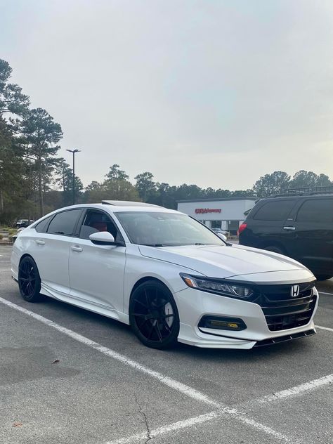 White Honda Accord With Black Rims, White Honda Accord, 2018 Honda Accord Sport, Honda Sports Car, Honda Accord Custom, 2018 Honda Accord, Honda Civic Sport, Honda Accord Sport, Dream Cars Mercedes