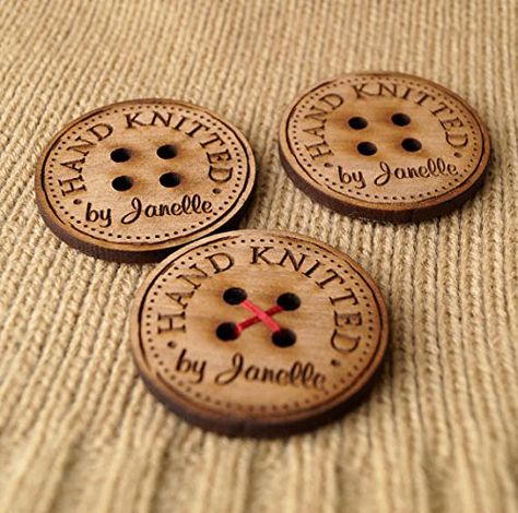 Wooden logo labels, wood garment tags, round button like personalized label tags, set of 25 pc Custom Clothing Labels, Glowforge Ideas, Handmade Project, Crochet Supplies, Wooden Tags, Laser Projects, Crocheted Items, Alder Wood, Laser Ideas