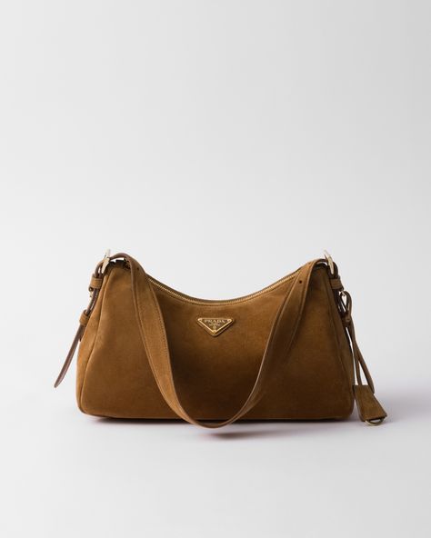 Cinnamon Prada Aimée Medium Suede Shoulder Bag | PRADA Luggage Bags Travel, Suede Handbags, Prada Shoulder Bag, Medium Sized Bags, Messenger Bag Backpack, Mens Travel Bag, Wallet Pouch, Brown Bags, Clutch Wallet