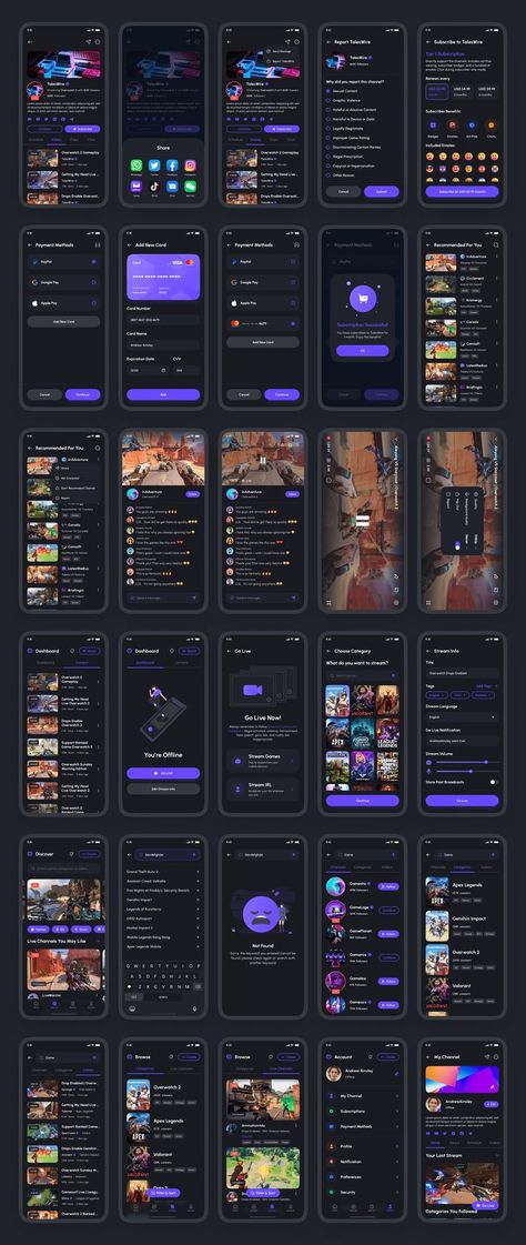 Streamo - Game Live Streaming App UI Kit Premium &amp; High Quality UI Kit with All Full Features of Game Live Streaming App (iOS/Android Support, 150+ Screens, with Design System Included) Steam App, Live Streaming App, Live App, Android Design, Movie App, App Ios, Medium App, Free Overlays, Game Streaming