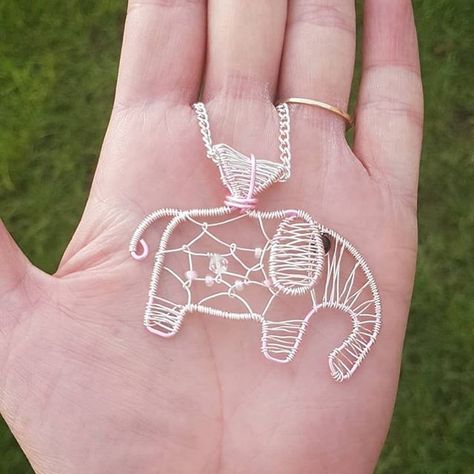 Sarah Robertshaw (@branchbeads) • Instagram photos and videos Elephant Dream Catcher, Wire Elephant, Wire Animals, Pig Necklace, Dinosaur Pendant, Wire Sculptures, Elephant Pendant Necklace, Beads Craft Jewelry, Elephant Jewelry