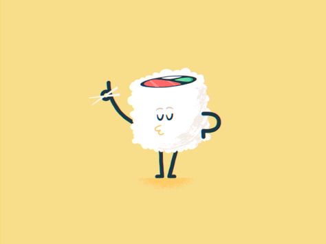 Lil Cali Roll by Kristian Andersson for Brikk Sushi Animation, Sushi Gif, Sushi Character, Sushi Cartoon, Food Character, Random Gif, Cute Video, Sushi Art, Vodka Martini