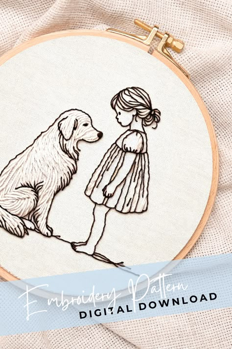 Loyal Companion Stitching - Golden Retriever Embroidered Golden Retriever, Dog Hand Embroidery Patterns, Person Embroidery, Easy Embroidery Patterns For Beginners, Easy Embroidery Patterns, Embroidery Patterns For Beginners, Embroidery Dog, Dog Embroidery Designs, Ith Machine Embroidery