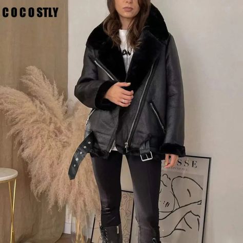 Check the link in the description for more information. Leather Fur Coat, Sportswear Trends, Lamb Leather Jacket, Shirt Blouses Women's, Winter Attire, Cozy Coats, Scarf Shirt, Sheepskin Coat, Coat For Women