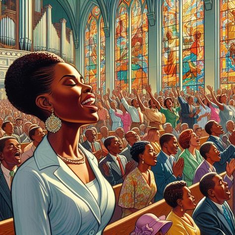 Worship Images, Biblical Artwork, Zepeto Looks Ideas, African American Artwork, Virgo Girl, Church Aesthetic, Black Church, Black Art Painting, Christian Pictures