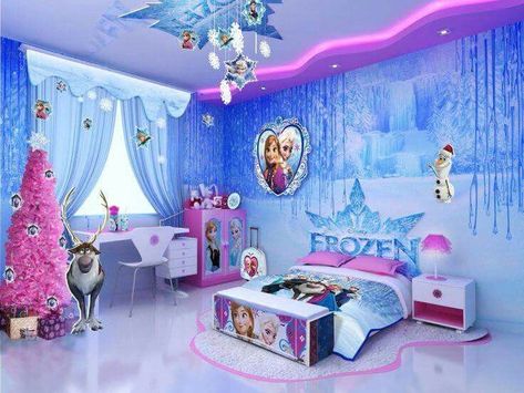 amazing frozen bedroom with chandelier Disney Princess Bedroom Decor, Frozen Girls Bedroom, Frozen Theme Room, Frozen Themed Bedroom, Princess Bedroom Decor, Disney Princess Bedroom, Frozen Bedroom, Frozen Room, Princess Bedrooms