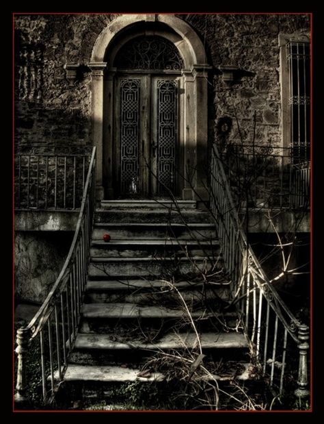 How wonderfully gothic and a bit spooky is this cold-looking pair of double doors in an old stone building! Eerie Places, Gothic Buildings, Spooky Places, Mystical Places, Halloween Haunted Houses, Stairway To Heaven, House Stairs, Gothic Architecture, Old Stone