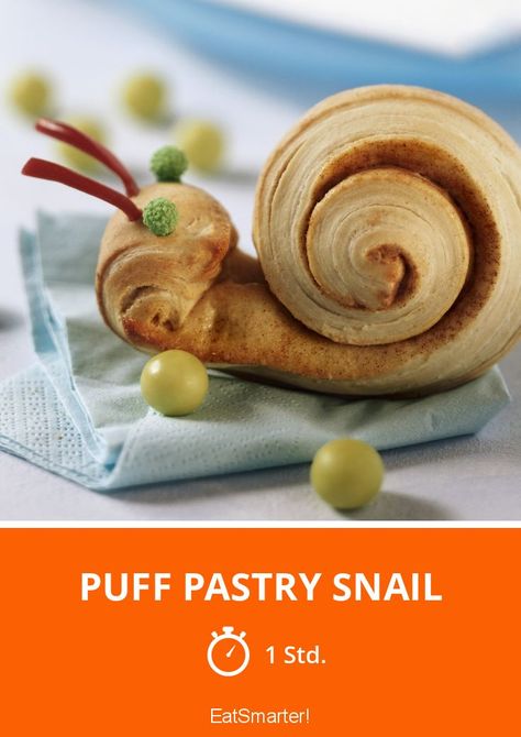 Puff Pastry Snail - smarter - Ready in: 1 hr | eatsmarter.com Snail Croissant, Snail Food Ideas, Puff Pastry Art, Puff Pastry Chocolate, Snails Recipe, Three Birthday, Puff Pastry Appetizers, Pastry Appetizer, Pastry Design