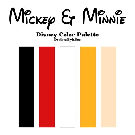 Mickey Mouse Color Palette, Minnie Mouse Color Palette, Disney Colors Palette, Disney Color Combos, Disney Characters Color Palette, Moana Color Palette, Disney Character Color Palettes, Disney Color Schemes, Disney Colour Palette