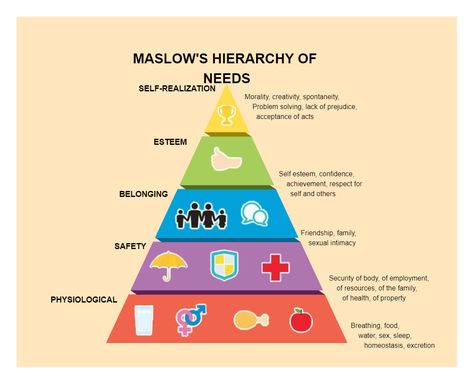 This Maslow's Hierarchy of Needs Chart depicts Maslow's Hierarchy of Needs. Maslow's hierarchy of needs is a motivational theory in psychology that consists of a five-tier model of human needs, which is frequently depicted as hierarchical levels within a pyramid. Physiological (food and clothing), safety (job security), love and belonging needs (friendship), esteem, and self-actualization are the needs that are prioritized from the bottom of the hierarchy up. Physiological Needs, Human Growth And Development, Hierarchy Of Needs, Motivation Theory, Maslow's Hierarchy Of Needs, Human Needs, Student Tips, Nursing Student Tips, Abraham Maslow