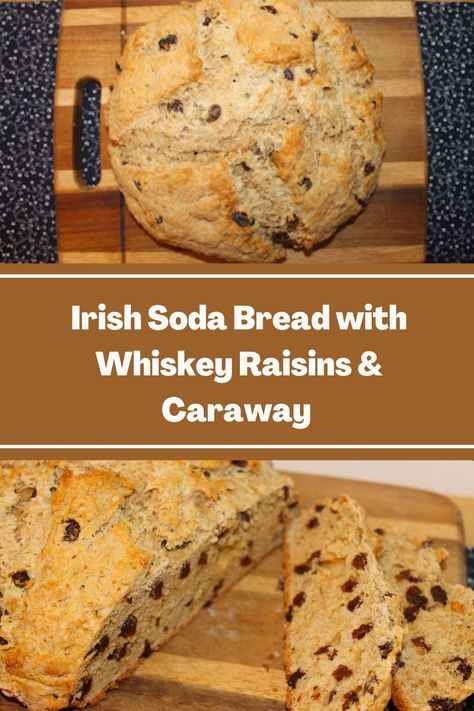 Loaf of Irish soda bread with whiskey raisins and caraway. Traditional Irish Soda Bread, Irish Soda, Baking Stone, Beer Bread, Irish Soda Bread, Corn Beef And Cabbage, Caraway Seeds, Pastry Flour, Soda Bread