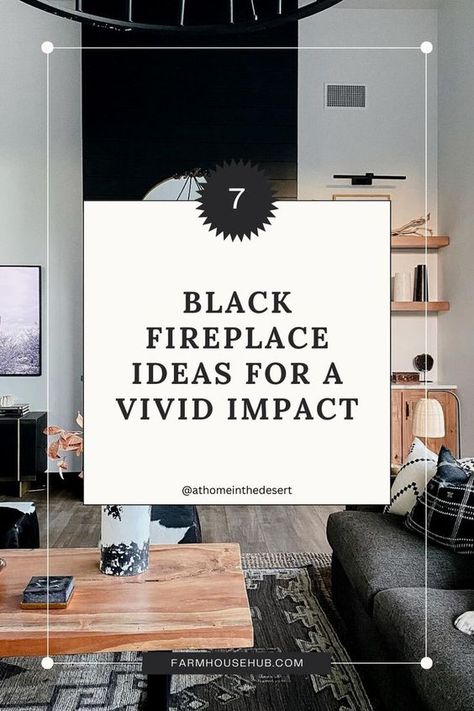 Give your living room a modern farmhouse look by adding a black shiplap fireplace. Complement the look by adding a light wood mantel and built-in cabinets with rustic luxury decor elements. This fireplace is so captivating, that a simple decor like a mirror on it, is just enough for a mesmerizing look. Fireplace color: "Tricorn black" by Sherwin Williams Wall color: "Pure White" by Sherwin Williams Ceilings height: 15' Fireplace Wall Accents, How To Style A Black Fireplace Mantle, Decorate Black Fireplace, Black Or White Fireplace, Dark Mantle Decor, Living Room With Black Fireplace Wall, Black Fireplace Gray Walls, White Living Room With Black Fireplace, Decorating Black Fireplace