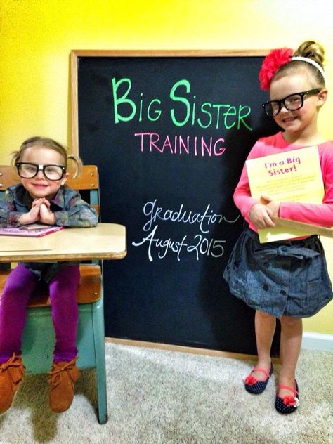 Big sisters. Baby announcement.  Big sisters in training.  Siblings.  Baby #3. Big Sibling Training Announcement, Funny Big Sister Announcement, How To Be A Big Sister Announcement, Big Sister Training Announcement, 3rd Baby Announcement Ideas, 3rd Baby Announcement With Siblings, Third Baby Announcement, Big Sister In Training, Third Baby Announcements