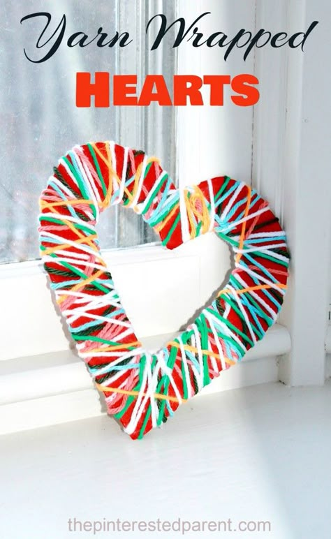 A pretty fine motor activity and kid's art and craft project for Valentine's day Yarn Wrapped Hearts Valentine's Day Crafts For Kids, Preschool Valentines, Valentines Day Crafts, Valentine Crafts For Kids, Valentines Crafts, Valentines Day Activities, Valentine's Day Crafts, Simple Valentine, Valentine Ideas