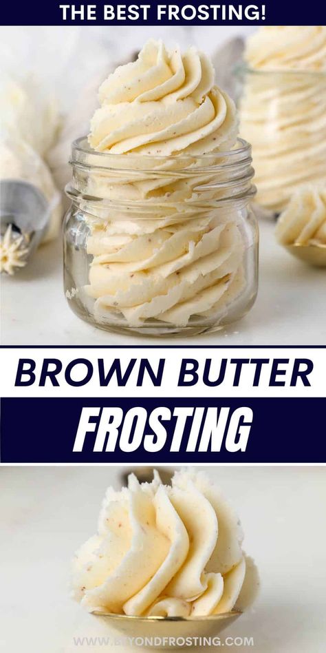 Take your basic buttercream up a notch with this creamy brown butter frosting recipe with flecks of toasty, nutty browned butter throughout. Brown Butter Cream Cheese, Brown Butter Cream Cheese Icing, Browned Butter Icing Recipe, Butter Pecan Icing Recipe, Butter Pecan Icing, Brown Butter Cream Cheese Frosting, Peanut Butter Buttercream Frosting, Butter Icing Recipe, Butter Cream Frosting Recipe