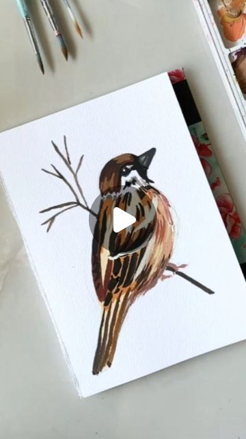 Sparrow Painting, Gouache Paints, Painting Creative, Hand Painting, Easy Paintings, How To Paint, Beautiful Paintings, Art Work, Beautiful Art