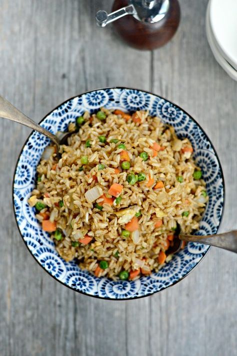 Easy Vegetable Fried Brown Rice with Egg - Simply Scratch Rhubarb Curd, Rice With Egg, Brown Rice Cooking, Vegetable Fried Rice Recipe, Long Grain Brown Rice, Pork Fried Rice, Fried Brown Rice, Vegetable Fried Rice, Brown Rice Recipes