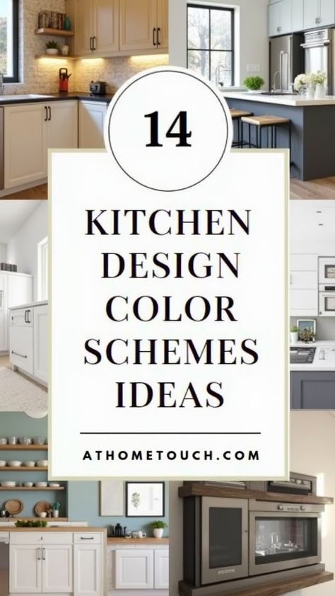 Need color inspiration? These 14 kitchen design color schemes offer fresh ideas, from classic white and wood to trendy two-tone cabinets. #HomeDecor #KitchenTrends #ColorInspiration Color Schemes For Kitchens, Kitchen Color Combinations Ideas, Kitchen Color Scheme Ideas, Kitchen Color Palette Ideas, Kitchen Colors Schemes, Retro Bedroom Ideas, Kitchen Color Scheme, White Upper Cabinets, Wall Color Schemes