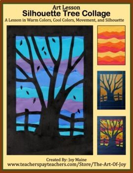 This lesson is a simple yet beautiful construction paper collage and is perfect to introduce to the students in the fall. The background will be developed in a warm OR cool color scheme creating the brightly colored background on which the tree silhouette will be glued. The students will be guided through a drawing of a tree and fence on black paper and will then be challenged as they carefully cut out and remove all of the background areas away from the subject matter. The border, tree branches Silhouette Tree, Tree Collage, Optical Illusion Drawing, Elementary School Art, Illusion Drawings, 2nd Grade Art, Fall Art Projects, Elementary Art Projects, Art Lessons Elementary