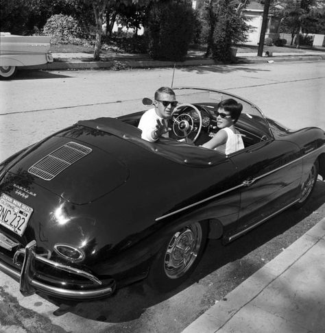 From the '50s and '60s. Neile Adams, Steve Mcqueen Cars, Steve Mcqueen Style, Klasik Hollywood, Steven Mcqueen, Porsche 930 Turbo, Porsche 356a, Porsche 356 Speedster, 356 Speedster