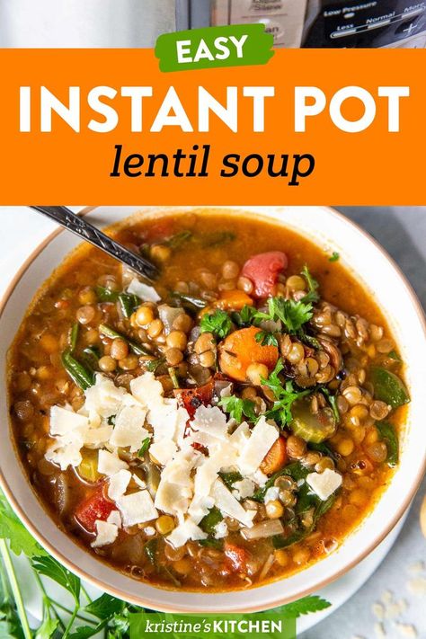 The Best Instant Pot Lentil Soup Recipe! This healthy homemade lentil soup is incredibly flavorful and so easy to make in your Instant Pot. Recipe is vegetarian and vegan. Lentil Soup Crockpot, Lentil Soup Recipe Healthy, Instapot Soup Recipes, Pressure Cooker Lentils, Healthy Lentil Soup, Instant Pot Soup Recipe, Homemade Lentil Soup, Instant Pot Lentil Soup, Lentils Instant Pot