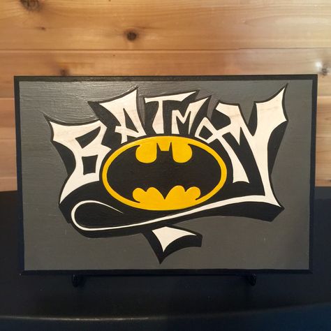 Batman Drawing Aesthetic, Batman Logo Painting, Batman Parking Spot Painting, Spiderman And Batman Painting, Batman Easy Painting, Batman Graffiti Art, Bat Man Painting, Batman Crafts For Boyfriend, Diy Batman Gifts