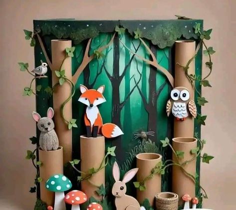 Cardboard Crafts Kids, Cardboard Crafts Diy, Safari Decorations, Classroom Art Projects, Collage Art Projects, Handmade Christmas Crafts, Cardboard Art, Paper Towel Roll Crafts, Art Drawings For Kids