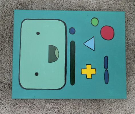 Adventure time BMO Bmo Painting Canvas, Bmo Painting, No Signal Painting, Cute Paintings On Canvas Easy, Cartoon Paintings Easy, Simple Easy Painting Ideas, Noteit Ideas, Cute Painting Ideas, Cute Easy Paintings