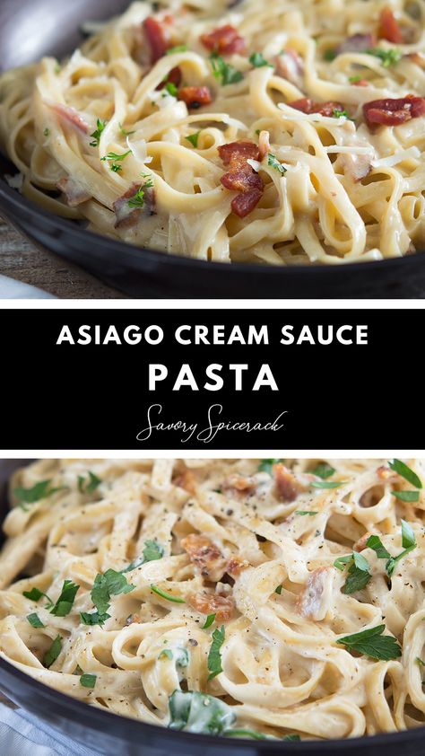 Asiago Cream Sauce Pasta Asiago Cream Sauce, Asiago Pasta, Cream Sauce Pasta, Creamy Pasta Sauce, Cream Pasta, Cream Sauce Recipes, Sauce Pasta, Asiago Cheese, Tasty Pasta