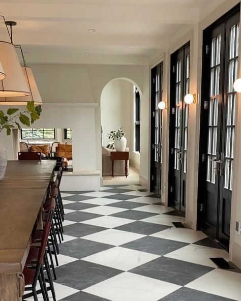 JULIA MARCUM · homebody 🏡 on Instagram: “Sharing all the details about our 5 new dining doors from @pellawindows today on chrislovesjulia.com! Why we chose all doors. Which ones we…” Julia Marcum, Floor Dining Room, Floor Dining, Checkered Floor, Modern Parisian, Indoor Playhouse, Modern French Country, Chris Loves Julia, Home Design Diy