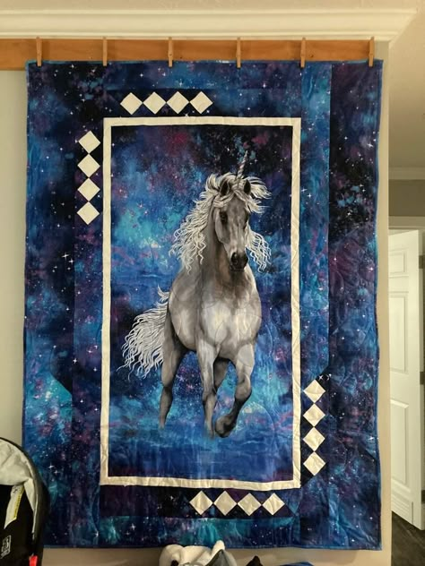 Horse Quilts Ideas, Unicorn Quilts, Horses Panel Quilts, Horse Quilt Patterns Appliques, Horse Quilts, Horse Quilt Panel, Unicorn Fabric Panel Quilt, Unicorn Quilt, Attic Windows