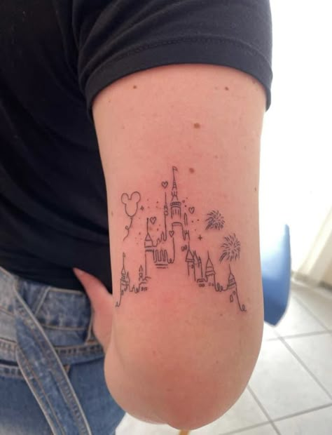 Cute Mickey Tattoo, Disney Quarter Sleeve Tattoo, Small Dainty Disney Tattoos, Disney Princess Tattoo Ideas Sleeve, Disney Tattoo Black And Grey, Happily Ever After Tattoo Disney, Harry Potter And Disney Tattoo, Tiny Tattoos Disney, Tattoos That Represent Motherhood