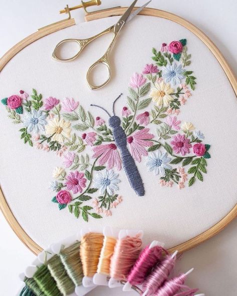 Embroidery.Вышивка.Handmade | @idea_time1 | Instagram Butterfly Embroidery Designs, Basic Hand Embroidery, Pdf Embroidery Pattern, Flower Pattern Drawing, Embroidery Hoop Art Diy, Simple Hand Embroidery, Basic Hand Embroidery Stitches, Embroidery Patterns Flowers, Clothes Embroidery Diy