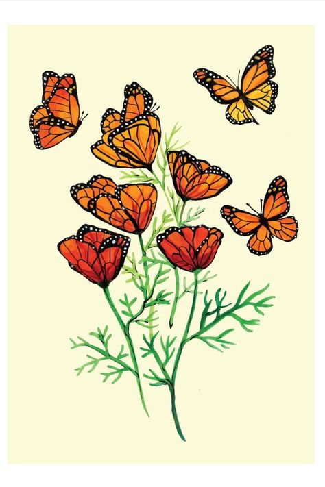 Monarch Butterfly Drawing, Monarch Butterfly Painting, Monarch Butterfly Art, Monarch Tattoo, Golden Poppies, Monarch Butterflies Art, Michigan Tattoos, Metamorphosis Art, Monarch Butterfly Tattoo