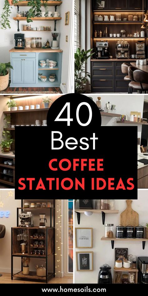 Elevate your caffeine routine with 40 of the best coffee station ideas that bring style and functionality to your home. Discover these inspiring setups on our website. Microwave Station Ideas, Luxury Coffee Station At Home, Coffee In Kitchen Counter, Coffee Station In Pantry Closet, Keurig Duo Coffee Station, Espresso Bar Organization, Home Coffee Stations Counter Space, Pourover Coffee Station, Coffee Making Station