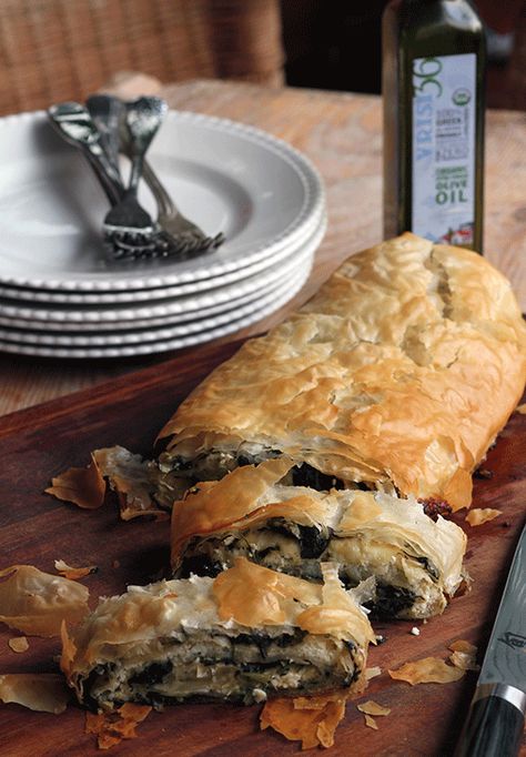 Classic Greek Spinach Pie, Spanakopita, Phyllo Roll | Greek Food - Greek Cooking - Greek Recipes by Diane Kochilas Greek Spinach Pie Spanakopita, My Greek Table, Phyllo Pie, Diane Kochilas, Spanakopita Recipe, Blue Zones Recipes, Greek Spinach, Greek Spinach Pie, Spinach Pie