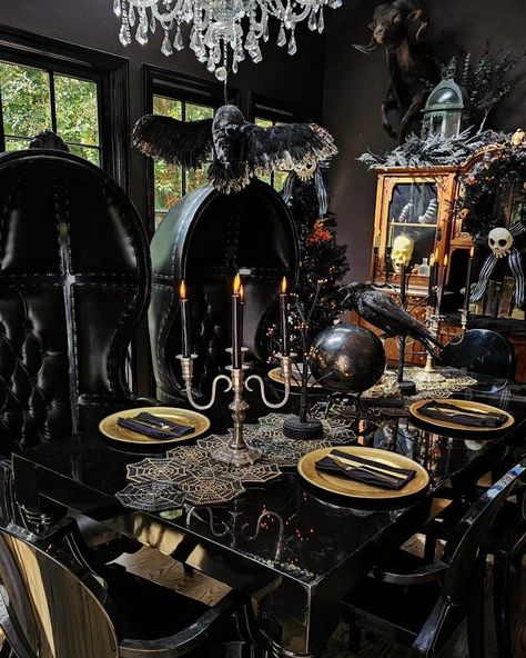 All Posts • Instagram Gothic Dining Room, Gothic Homes, Black White Halloween, Haunted Forest, Hosting Holidays, Gothic Skull, Gothic Decor, Gothic Home Decor, Gothic House