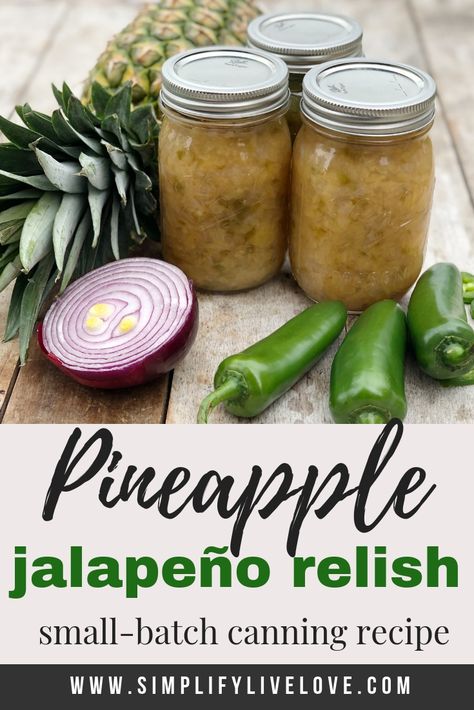 This pineapple jalapeno relish is my newest favorite @ballcanning Recipe! #ad The perfect combo of sweet and tangy, this small-batch canning recipe is delicious over pork, brats, and more and makes a great gift too! #Ball135 #canningtutorial #canning Canning Ideas For Jalapenos, Jalapeno Canning Recipes, Jalapeno Canning, Jalapeno Relish Recipe, Ball Canning Recipes, Pineapple Relish Recipe, Pineapple Relish, Jalapeno Relish, Canned Jalapenos