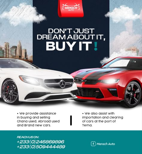 Advertising flyer Car For Sale Poster, Car Dealership Creative Ads, Auto Advertising Design, Car Rental Advertising, Car Dealership Social Media Posts, Car Dealership Ads, Car Dealership Design, Flyer Car, Work Graphic