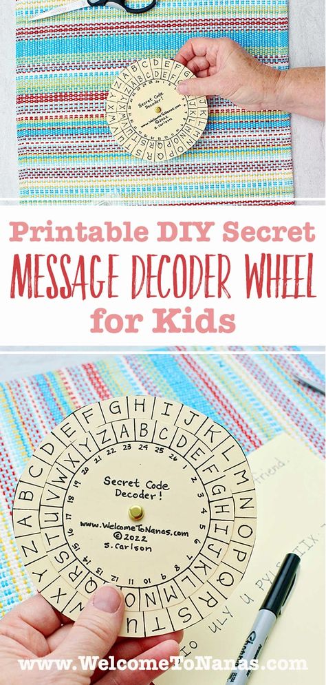 Kids can make their own DIY secret spy decoder wheel for writing and decoding secret messages. Use the free printable and make a secret code! #WelcometoNanas #MessageDecoder #DIYDecoderWheel #SecretMessageDecoder Spy Decoder, Decoder Wheel, Spy Gadgets Diy, American History Homeschool, Detective Party, Breakout Boxes, Diy Mail, Rainy Afternoon, Coded Message