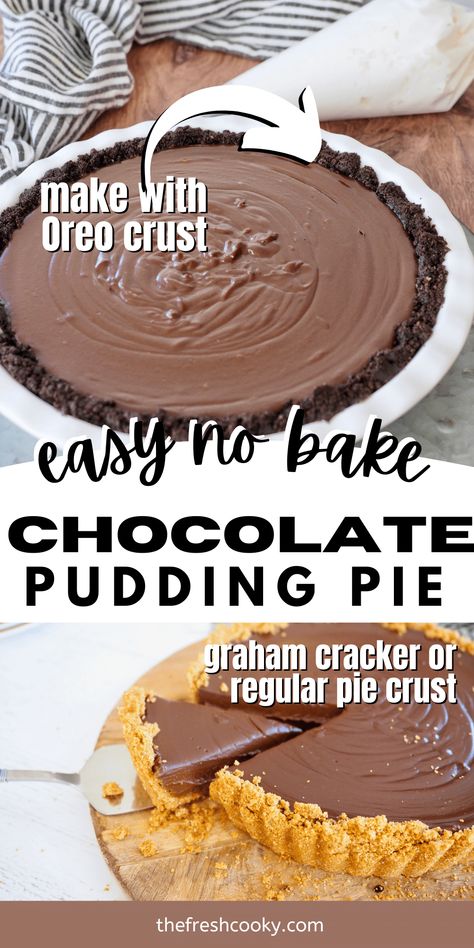 Make this easy, no bake chocolate pudding pie recipe today! Great for the holidays, or special occasions. Homemade chocolate pudding in your favorite crust! Get all the tips for the best chocolate pudding pie! A Pioneer Woman copycat recipe. Chocolate Pudding Pie Easy Jello, Pudding Pies No Bake, Chocolate Pie Easy Pudding, Chocolate Pudding Pie Recipe Easy, Chocolate Pudding Pie Easy, No Bake Chocolate Pudding Pie, Jello Chocolate Pudding Pie, No Bake Chocolate Pie, Chocolate Pudding Pie Recipe